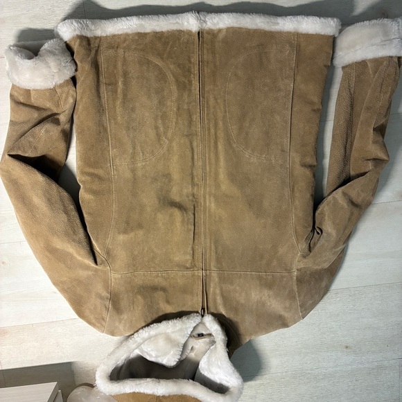 Adler Collection Women's Tan Suede and Faux Fur Hooded Jacket Size L - Picture 7 of 7